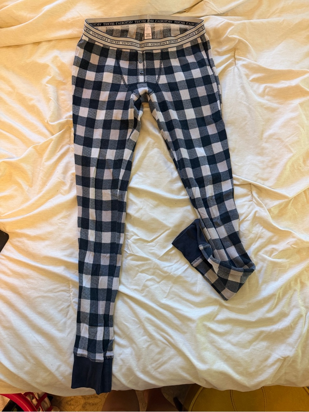 Black purple and White Buffalo Plaid Thermal Bottoms